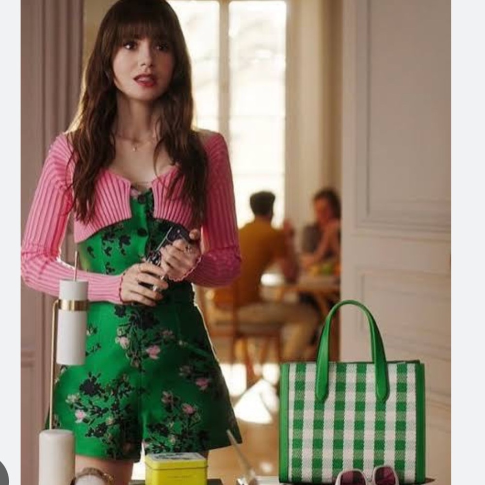 Kate Spade Black and White Checkered Tote ASO Emily in Paris